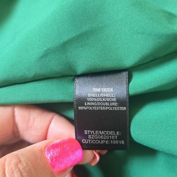 Halston Heritage Wmn's Slvls Grn Silk Round Neck Printed Ruched Maxi, NWT,Sz 14 - Picture 11 of 12